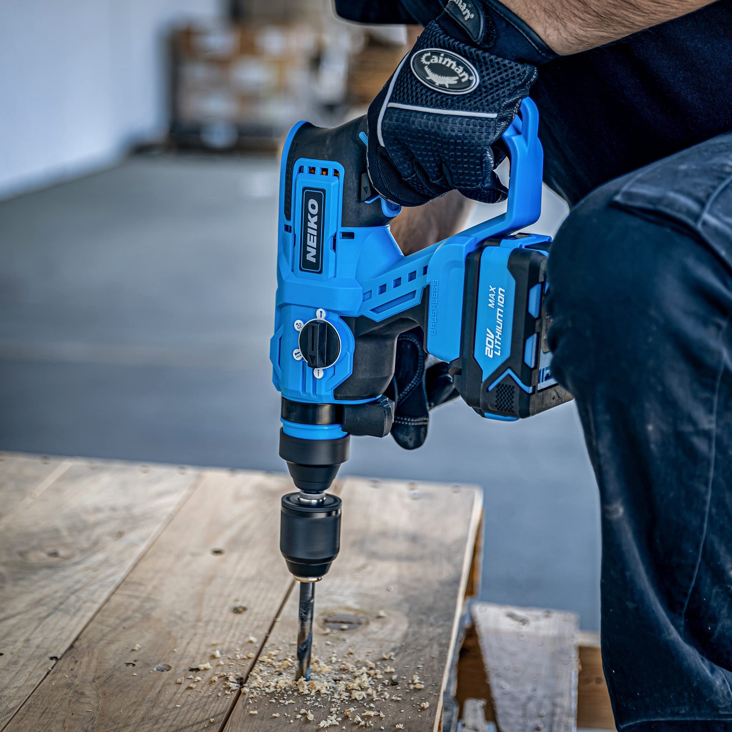 NEIKO 10882A Cordless Rotary Hammer Drill, Includes 20-Volt Li-ion Rechargeable Battery, Fast Charger, SDS Plus Hammer Drill, Heavy Duty Brushless Demolition Hammer, Cordless Hammer Drill, Rotohammer