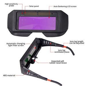 T TOVIA Solar Powered Auto Darkening Welding Goggles, LCD Welder Glasses with Adjustable Shade, 2 Sensors Welder Glasses for TIG MIG MMA Plasma