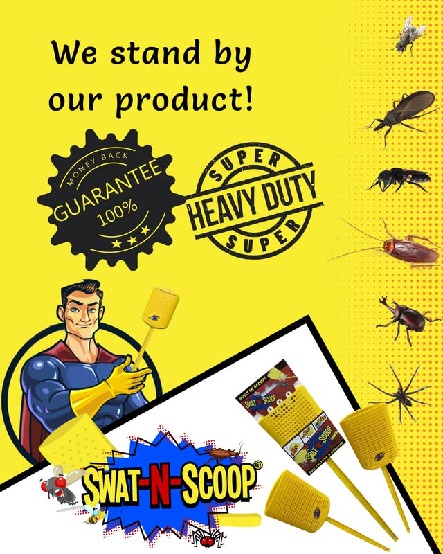 Swat-N-Scoop Heavy Duty Fly Swatter and Spider Catcher and Release (Pack of 3). Insect Fly Catchers for Inside Home. House Fly Killer or Humane Bug Catcher with Built in Insect Scoop.