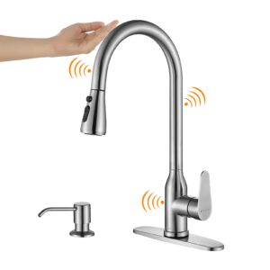 touch kitchen faucet,keer smart kitchen sink faucet with pull down sprayer, touch on activated kitchen bar sink faucet brushed nickel, stainless steel