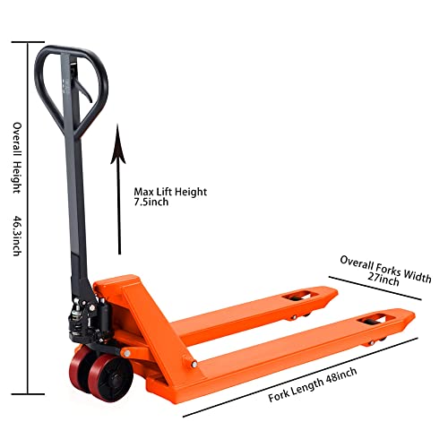 Tory Carrier Manual Pallet Jack 6600 Lb. Capacity, Pallet Truck 48 ×27 W Fork Size Standard Duty Hand Trucks