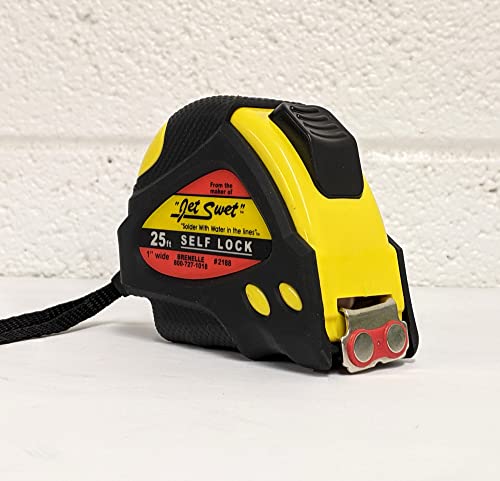 Jet Swet 25-FT Tape Measure Inches & Feet | 1/8" Fractions Marked 1/32" Precision | Auto-Lock Pull to Stay, Magnetic Tip, Retraction Brake, Pro-Grade Heavy Duty, Durable Rubber, Stud Mark Every 16"