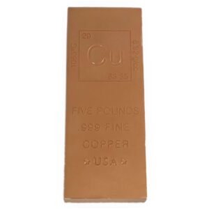 5 Pound Copper Bar Bullion with Element Design - .999 Pure