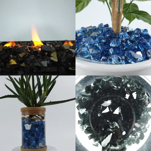 TWINKLING Reflective High Luster Fire Glass,1/2 Inch Fire Pit Glass,Crushed Glass,Broken Glass, Reflective Fire Glass Stones for Fire Pit Fireplace Decoration,10mm,2-Pound Jar (Ford Blue Glass)