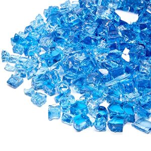 twinkling reflective high luster fire glass,1/2 inch fire pit glass,crushed glass,broken glass, reflective fire glass stones for fire pit fireplace decoration,10mm,2-pound jar (ford blue glass)