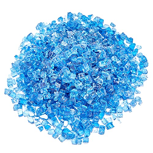 TWINKLING Reflective High Luster Fire Glass,1/2 Inch Fire Pit Glass,Crushed Glass,Broken Glass, Reflective Fire Glass Stones for Fire Pit Fireplace Decoration,10mm,2-Pound Jar (Ford Blue Glass)