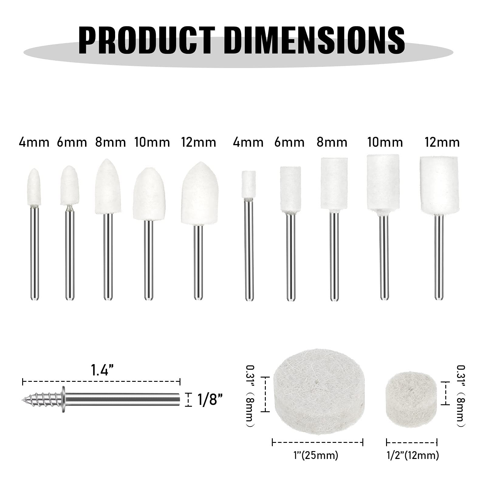 Lasnten 64 Pcs Wool Felt Polishing Tips Wheel Polishing Bits Buffing Mounted Mandrel Grinding Bits Point Mandrel Jewelry Polishing Kit Tool Accessories for Rotary Tool Attachment