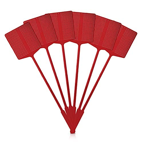 Catchmaster Fly Swatter 6-Pack, Bulk Fly Swatters for Home, Office, Shed & Garage, Gnat Killer Indoor, Bug Catcher Indoor, Fruit Fly, Wasp, & Flying Insect Killer, Pest Control for House, Red, X-Long