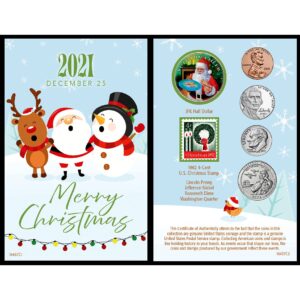 american coin treasures santa coin year to remember 2021 christmas card | genuine united states jfk colorized half dollar | first christmas stamp ornament