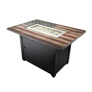 endless summer the americana 40 x 28 inch rectangular 40,000 btu patio outdoor lp gas fire pit w/ white fire glass, american flag mantel, and cover