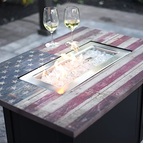 Endless Summer The Americana 40 x 28 Inch Rectangular 40,000 BTU Patio Outdoor LP Gas Fire Pit w/ White Fire Glass, American Flag Mantel, and Cover