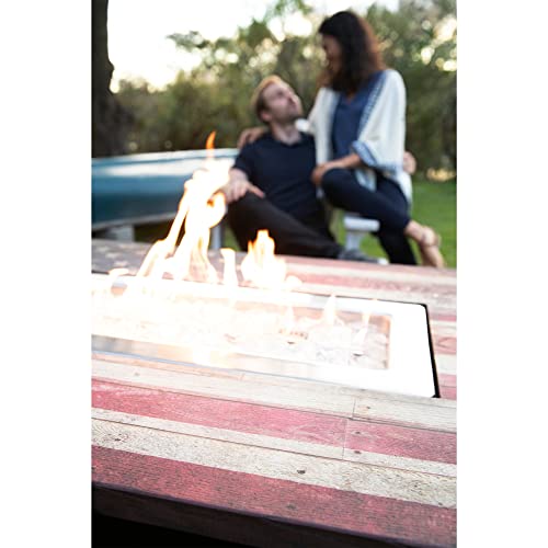 Endless Summer The Americana 40 x 28 Inch Rectangular 40,000 BTU Patio Outdoor LP Gas Fire Pit w/ White Fire Glass, American Flag Mantel, and Cover