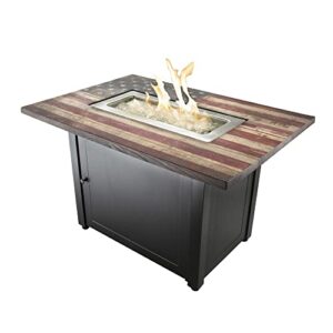 Endless Summer The Americana 40 x 28 Inch Rectangular 40,000 BTU Patio Outdoor LP Gas Fire Pit w/ White Fire Glass, American Flag Mantel, and Cover