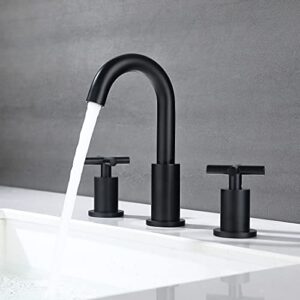 Black 8 Inches 2 Handle Widespread Bathroom Faucet, 3 Hole Bathroom Faucet Matte Black with Valve and Pop-Up Drain Assembly by ChiLDano, CH2133BK