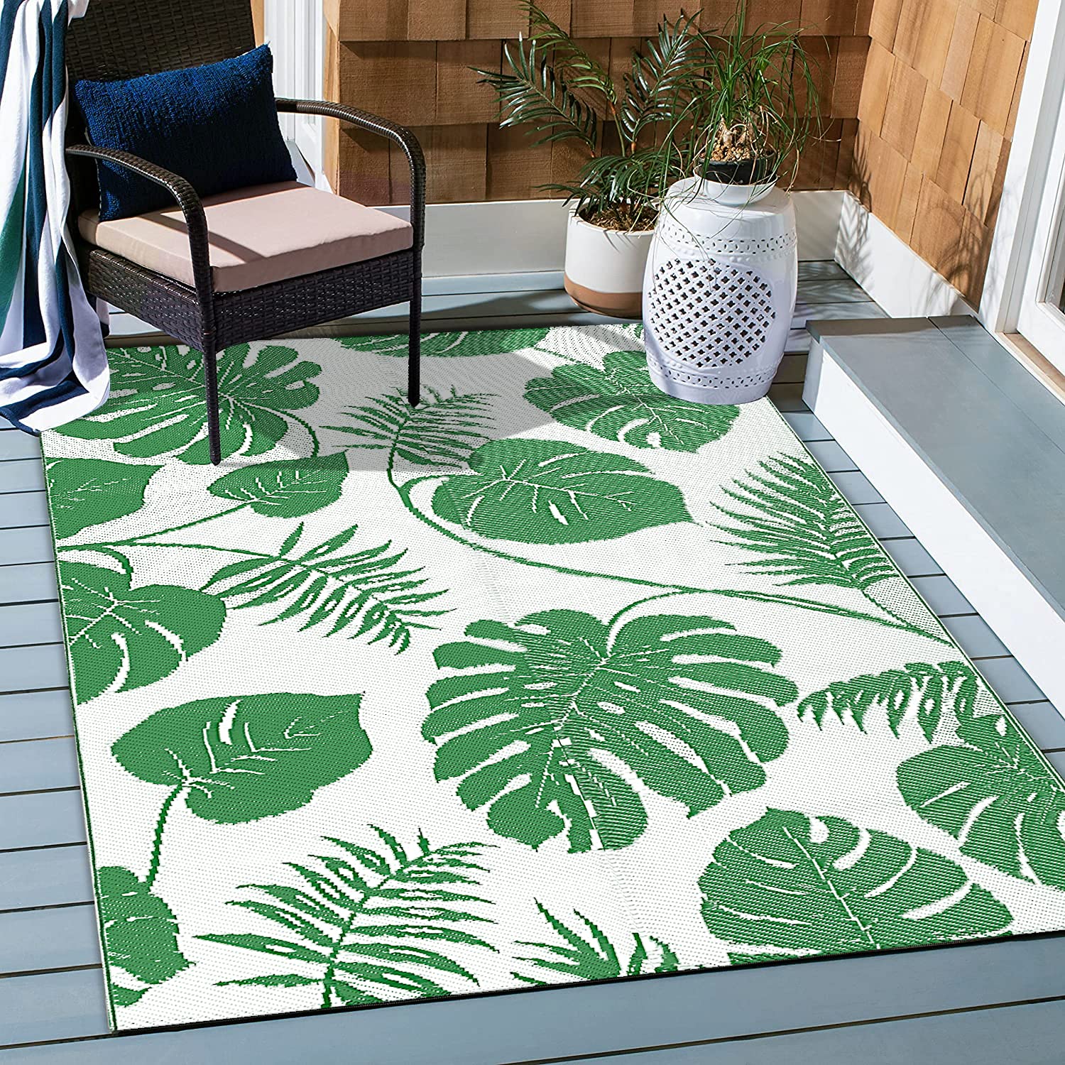 NFECO Reversible Rugs Plastic Rug Outdoor Rug Lightweight Outside Mats ModernOutdoor Rug for Patio Portable Mats for RV Backyard Deck Picnic Beach (4x6, Green)