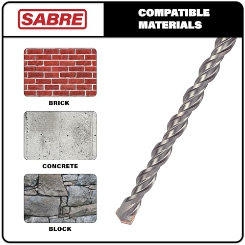 Sabre Tools 1 Inch x 12 Inch SDS Plus Rotary Hammer Drill Bit, Carbide Tipped for Brick, Stone, and Concrete Version 2 (1" x 10" x 12")