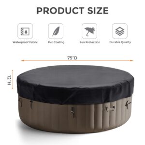 Round Hot Tub Cover 420D Polyester Waterproof Spa Covers for Hot Tub Replacement Outdoor Patio Hot Tub Protector (75" Dx12 H, Black)