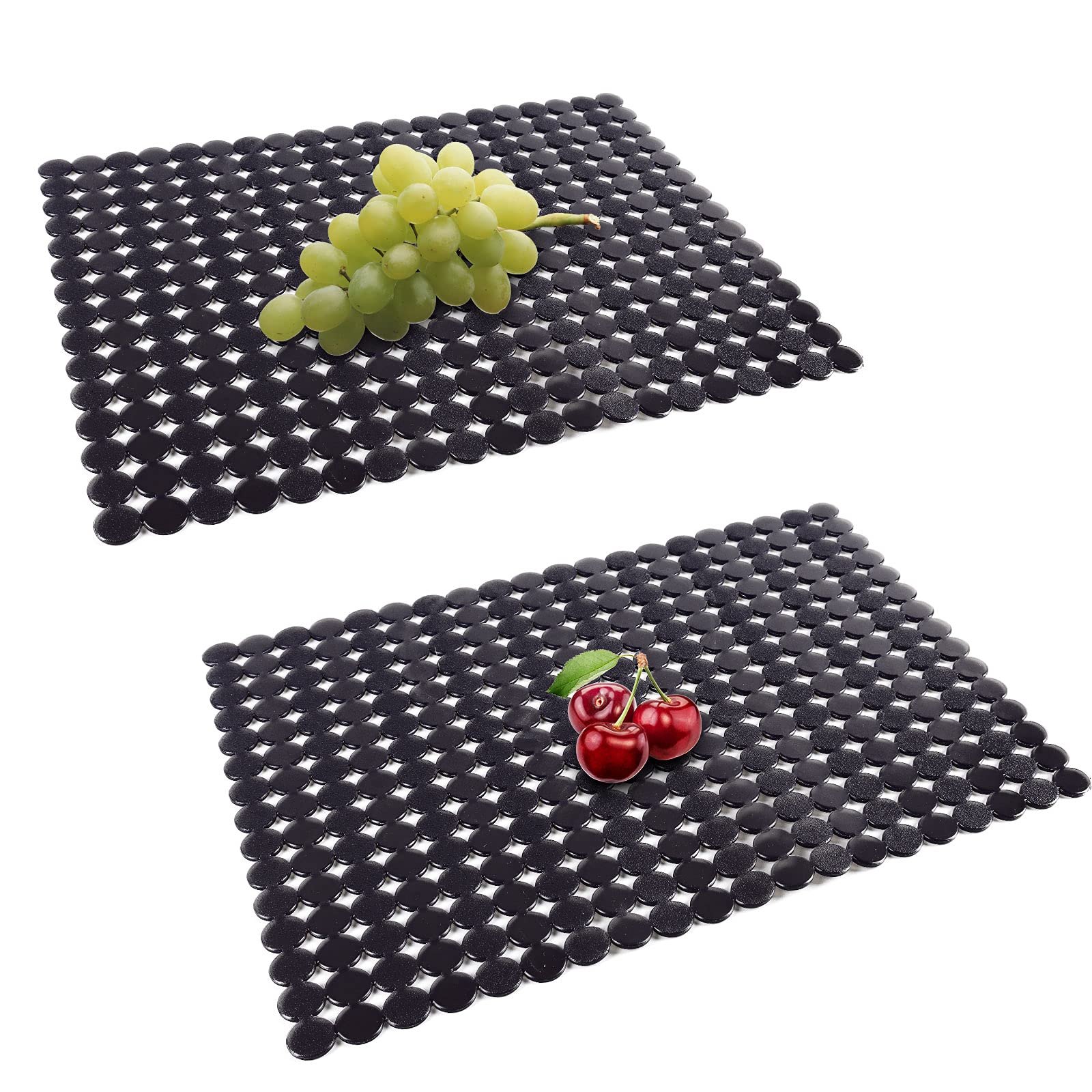 Qulable 2Pack Kitchen Sink Mat for Stainless Steel/Ceramic Sinks, PVC Eco-friendly Protectors for Bottom of Kitchen Sink, Adjustable, Fast Draining, Dots Design, 11.8x15.7 (Black)