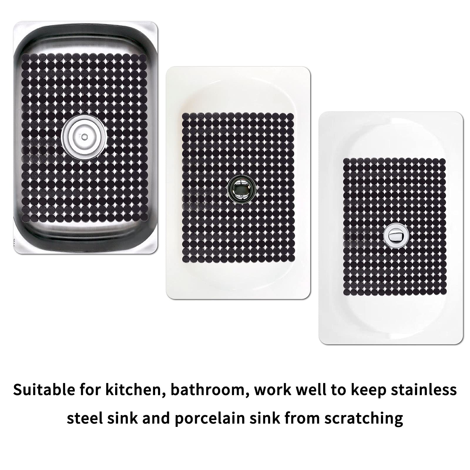 Qulable 2Pack Kitchen Sink Mat for Stainless Steel/Ceramic Sinks, PVC Eco-friendly Protectors for Bottom of Kitchen Sink, Adjustable, Fast Draining, Dots Design, 11.8x15.7 (Black)