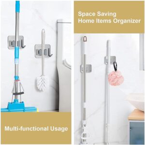 HUOWUSS Broom Mop Holder, 3PCS Sturdy Broom Holder Wall Mount, 304 Metal Stainless Steel Broom Holder and Storage, Utility Storage Rack Heavy Duty Tools Hanger for Home Office Closet & Garden