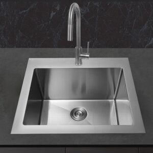 KABCO KLA01SS 25 Inch Wide 12 Inch Deep Commercial Sink 18 Gauge Undermount or Topmount Drop In Single Bowl Stainless Steel Laundry Utility Sink with Kitchen Sink Strainer 25x22x12 Inch