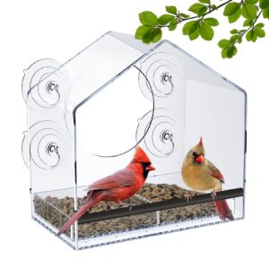 jarkyfine clear window bird feeder for outside - large transparent window bird feeders for viewing with strong suction cups, bird feeder window mounted acrylic bird house for cats elderly kids