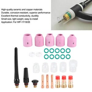 Welding Nozzle, Qiilu Welding Nozzle, 31Pcs/Set Ceramic Welding Nozzle Torch Gas Lens Welder Tip with Glass Cup Tip for WP‑17/18/26