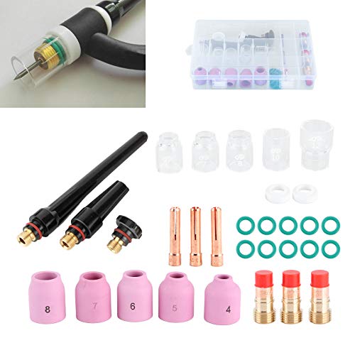 Welding Nozzle, Qiilu Welding Nozzle, 31Pcs/Set Ceramic Welding Nozzle Torch Gas Lens Welder Tip with Glass Cup Tip for WP‑17/18/26