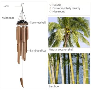 FunCee Handmade Bamboo Wind Chimes for Outside, 33 inch Large Coconut Top, Clearance & Deep Tune Wooden Windchimes, Home Decor for Outdoors & Indoors, Patio Lawn Garden