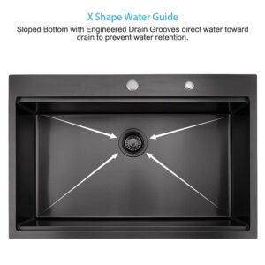 33x22 Black Drop In Kitchen Sink Workstation-WMXQX 33 Inch Drop In Kitchen Sink Black Top Mount Sinks 16 Gauge Stainless Steel Single Bowl Deep Kitchen Sink with Cutting Board