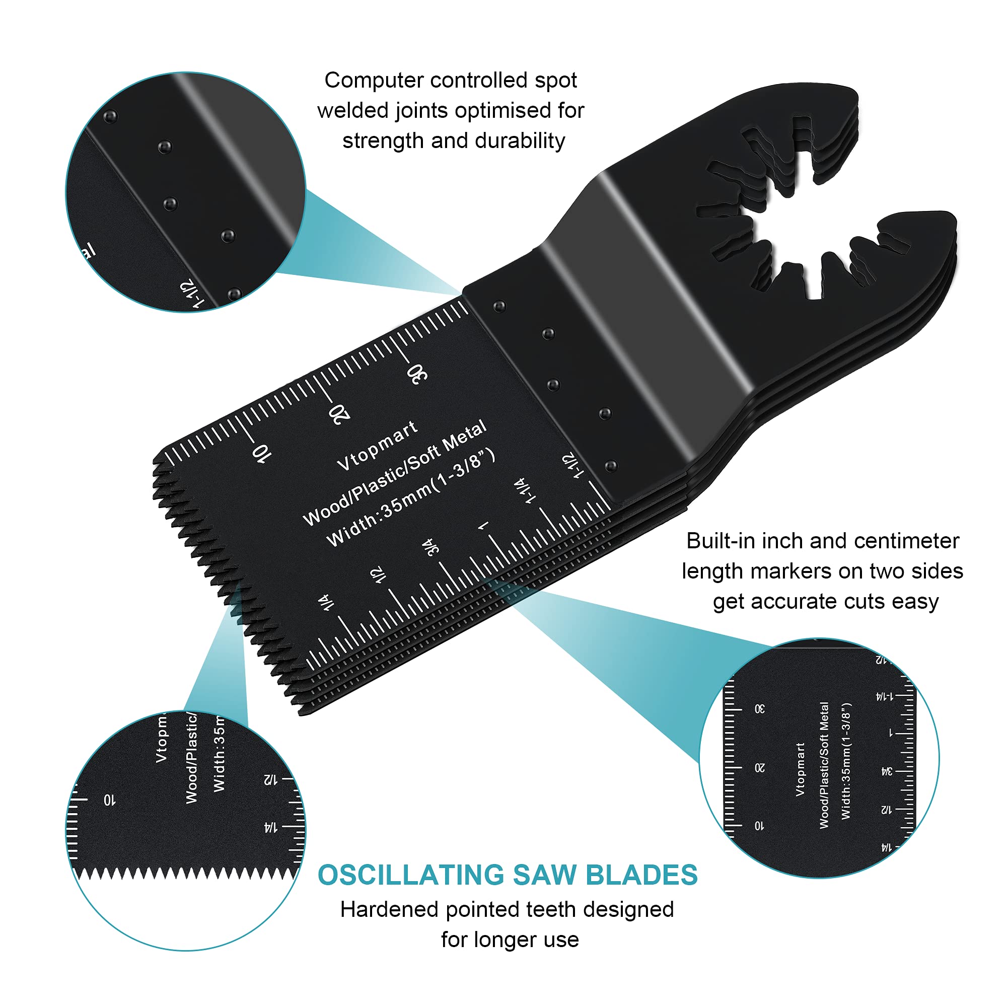 Vtopmart 24PCS Universal Metal Wood Oscillating Multitool Quick Release Saw Blades Compatible with Fein Multimaster Porter Cable Black & Decker Bosch Craftsman Ridgid Ryobi Makita Milwaukee Rockwell