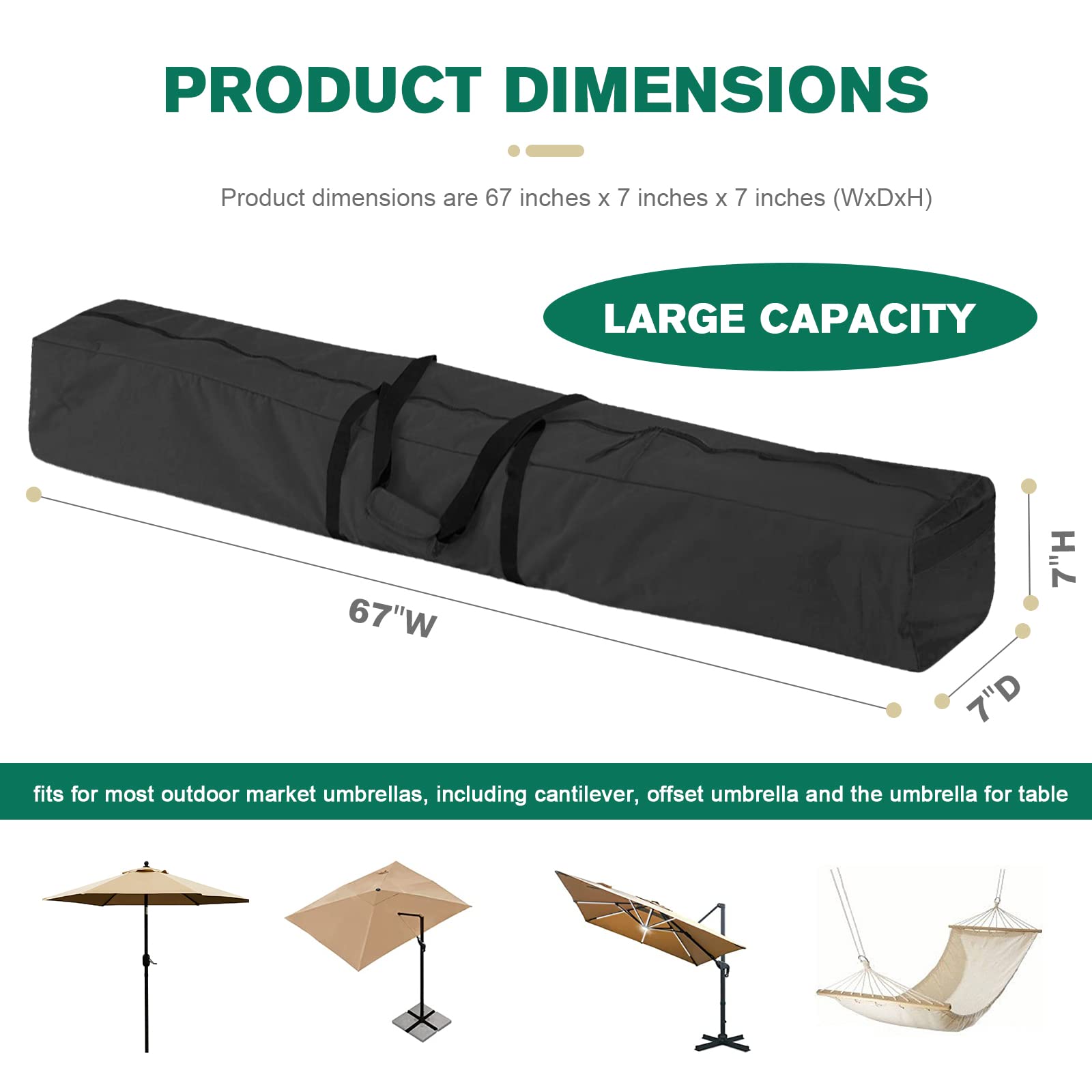 Bicherub Umbrella Storage Bag 67 Inch Umbrella Carry Bag Beach Umbrella Storage Bag Oversized Patio Hammock and Steel Stand Storage Bag,Black