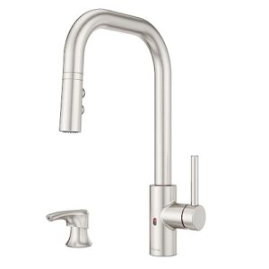 pfister zanna touchless kitchen faucet with pull down sprayer and soap dispenser, single handle, high arc, spot defense stainless steel finish, f529ezn3gs