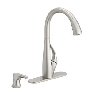 pfister jovi kitchen faucet with pull down sprayer and soap dispenser, single handle, high arc, spot defense stainless steel finish, f5297jigs