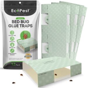 bed bug glue traps – 12 pack | sticky pest control trap and bed bug killer | adhesive crawling insect interceptors, trap, monitor, and detector for treatment of bed bugs and other indoor pests