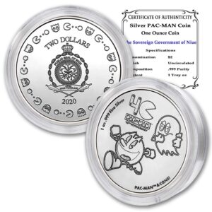 2020 1 oz niue silver pac-man 40th anniversary coin brilliant uncirculated (in capsule) with certificate of authenticity $2 bu