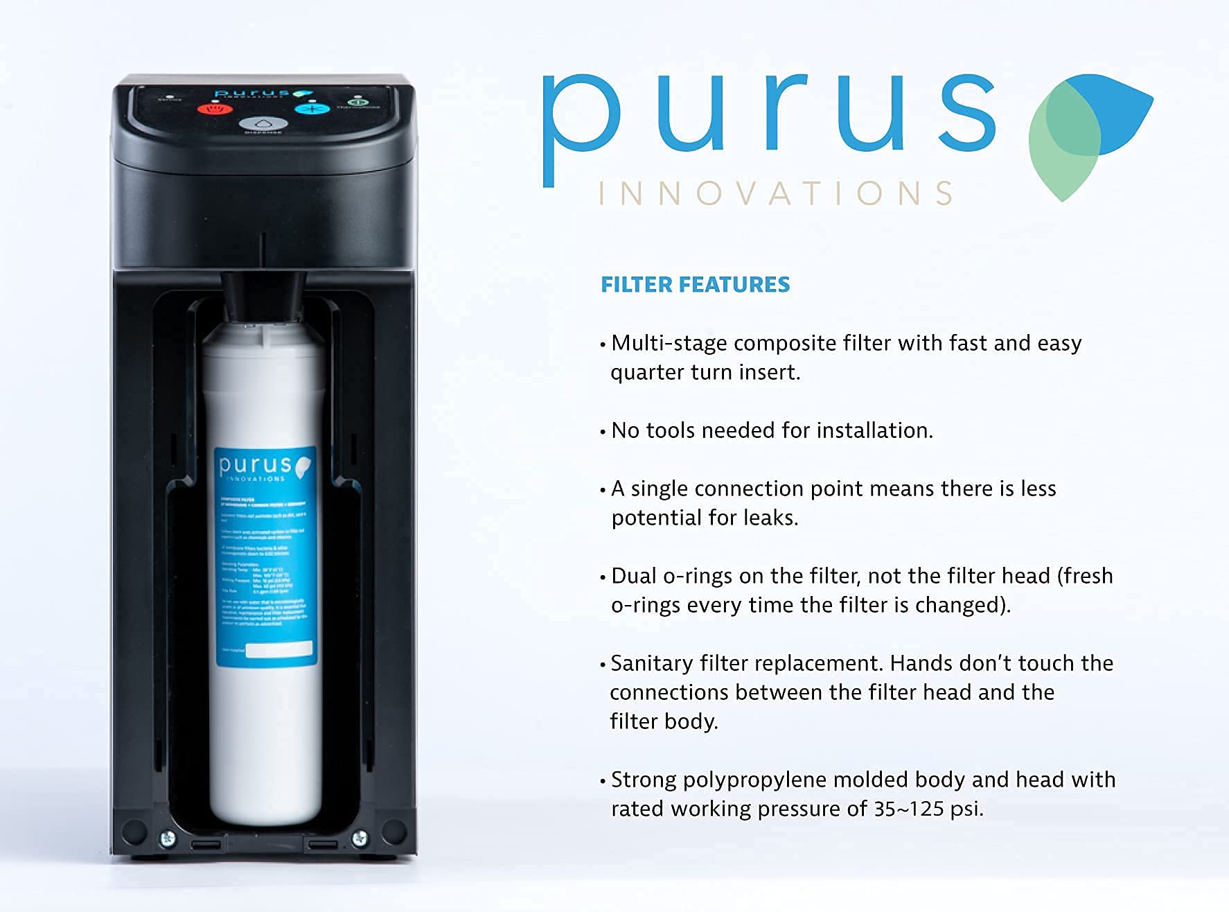 Purus Innovations Countertop Water System, Tri-Temp, Self-Cleaning with Smartchill*, for Home or Small Office. Features Patented ThermaRinse/SmartChill Technology..*Requires Drain Connection