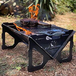 asf all seasons feeders - ez pack portable firepit with grill - heavy duty travel bbq pit