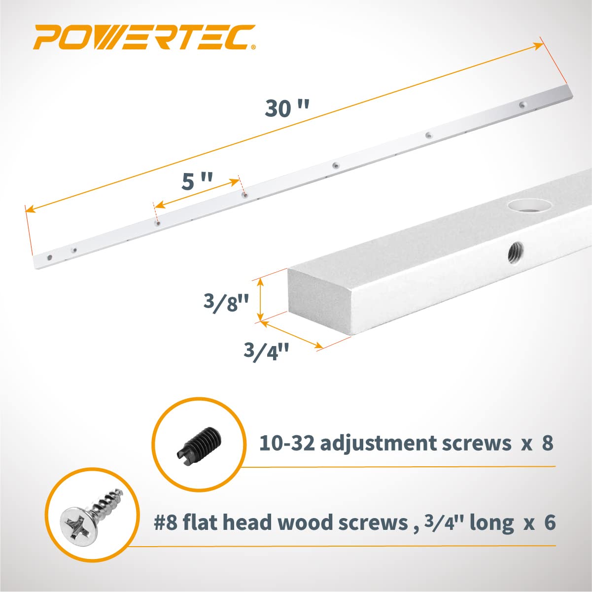 POWERTEC 71144-P2 30-Inch Miter Bar for any Standard 3/4" x 3/8" Miter Slot, Crosscut Sled for Table Saw, Router Table, Band Saw, 2PK