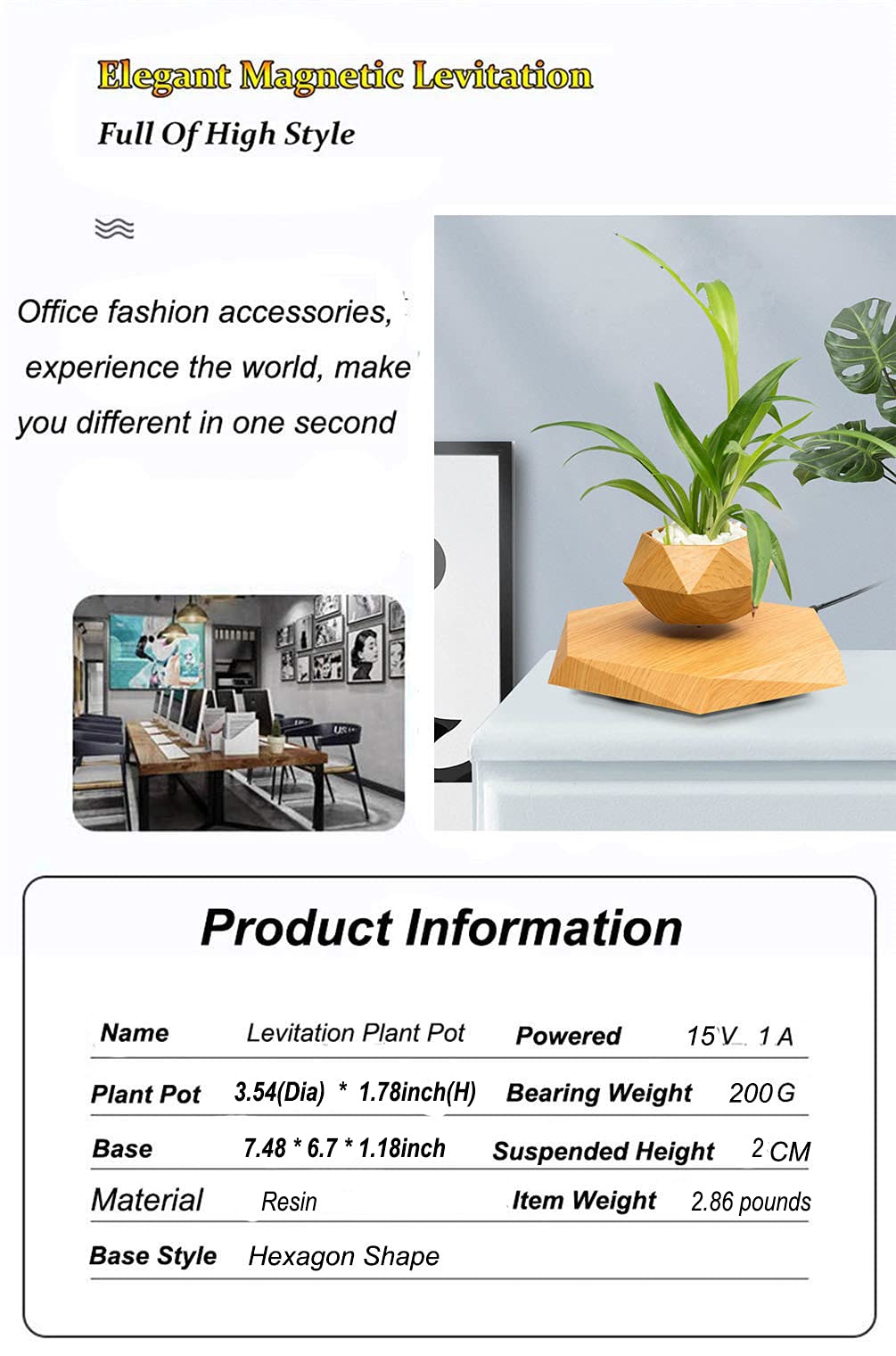 KIYOMING Levitating Plant Pot Hexagon Floating Air Bonsai Pot Suspension Flower Pot Planter for Office Home Decoration