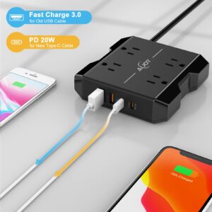 AiJoy Power Strip with USB C, 4 Outlets 4 USB Ports (20W-USB C) Desktop Charging Station, Flat Plug Power Strip, 5ft Extension Cord, Non Surge Protector for Travel, Cruise Ship