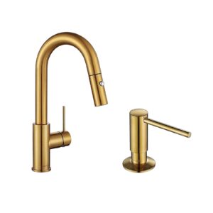 aguastella as59bg brushed gold pull down bar faucet and asf026bg brushed gold built in soap dispenser combination