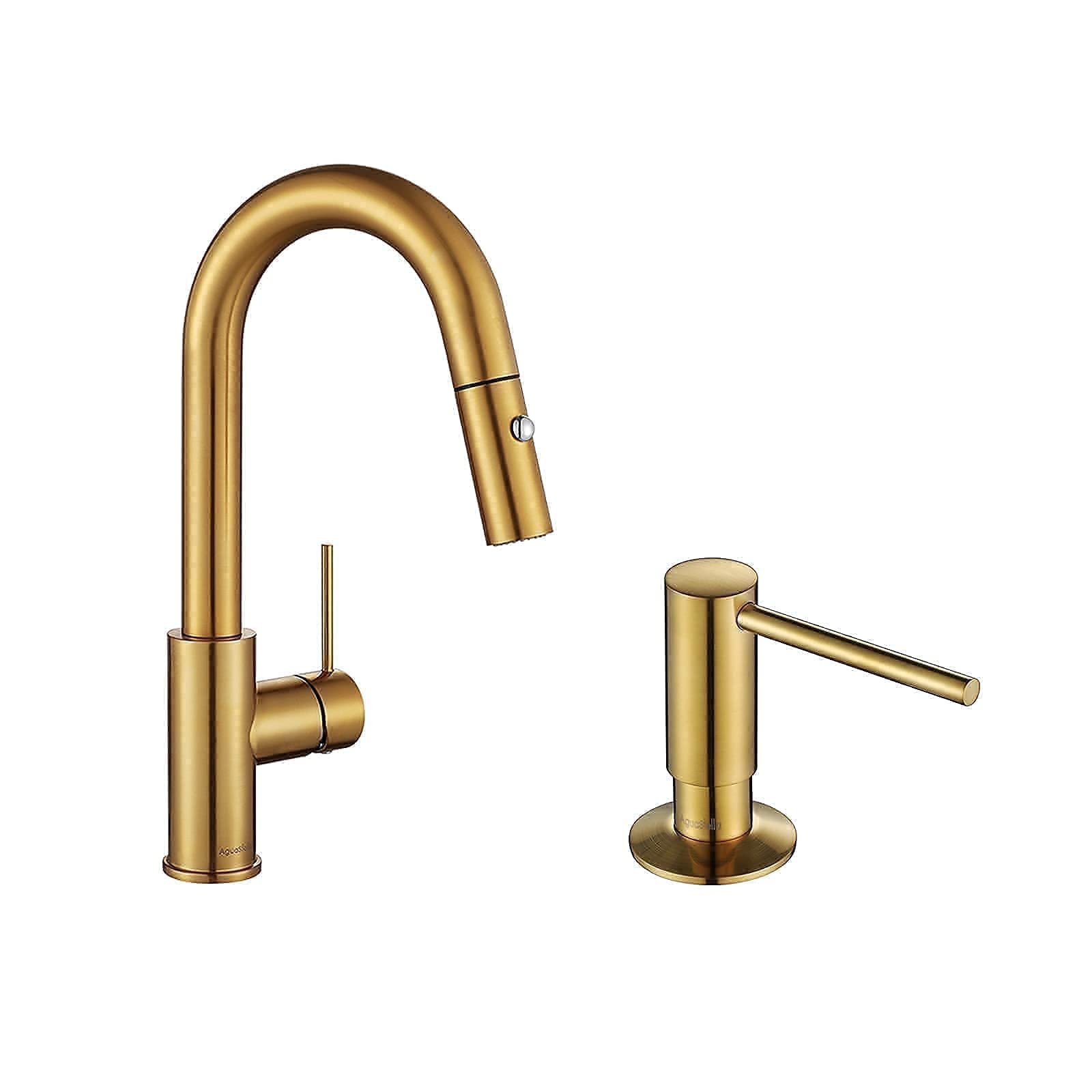 AguaStella AS59BG Brushed Gold Pull Down Bar Faucet and ASF026BG Brushed Gold Built in Soap Dispenser Combination