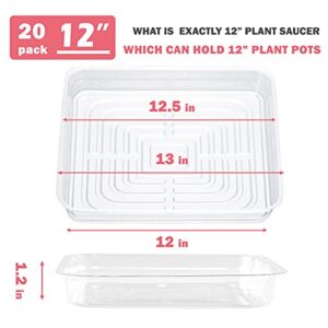 UltraOutlet 20 Pack Square Plant Saucer Plant Trays for Pots 12 Inch Plant Saucers for Outdoors and Indoor Clear Plant Pot Saucers Flower Pot Saucers to Catch Water Drip Tray (20, 12 in)