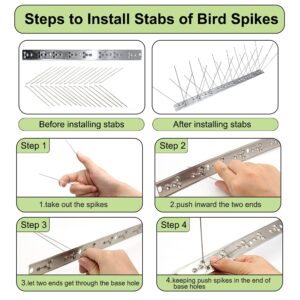 5 Pack Bird Spikes for Pigeons Small Birds Cat, Anti Bird Spikes Stainless Steel Bird Deterrent Spikes-Cover 4 Feet