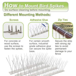 5 Pack Bird Spikes for Pigeons Small Birds Cat, Anti Bird Spikes Stainless Steel Bird Deterrent Spikes-Cover 4 Feet