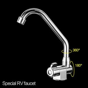 Folding Faucet, 360 Degree Rotation RV Caravan Camper Faucet, Durable Marine Camping Single Handle Faucet Cold Water Tap for Kitchen, Caravan, Yacht, Bathroom(Silver)