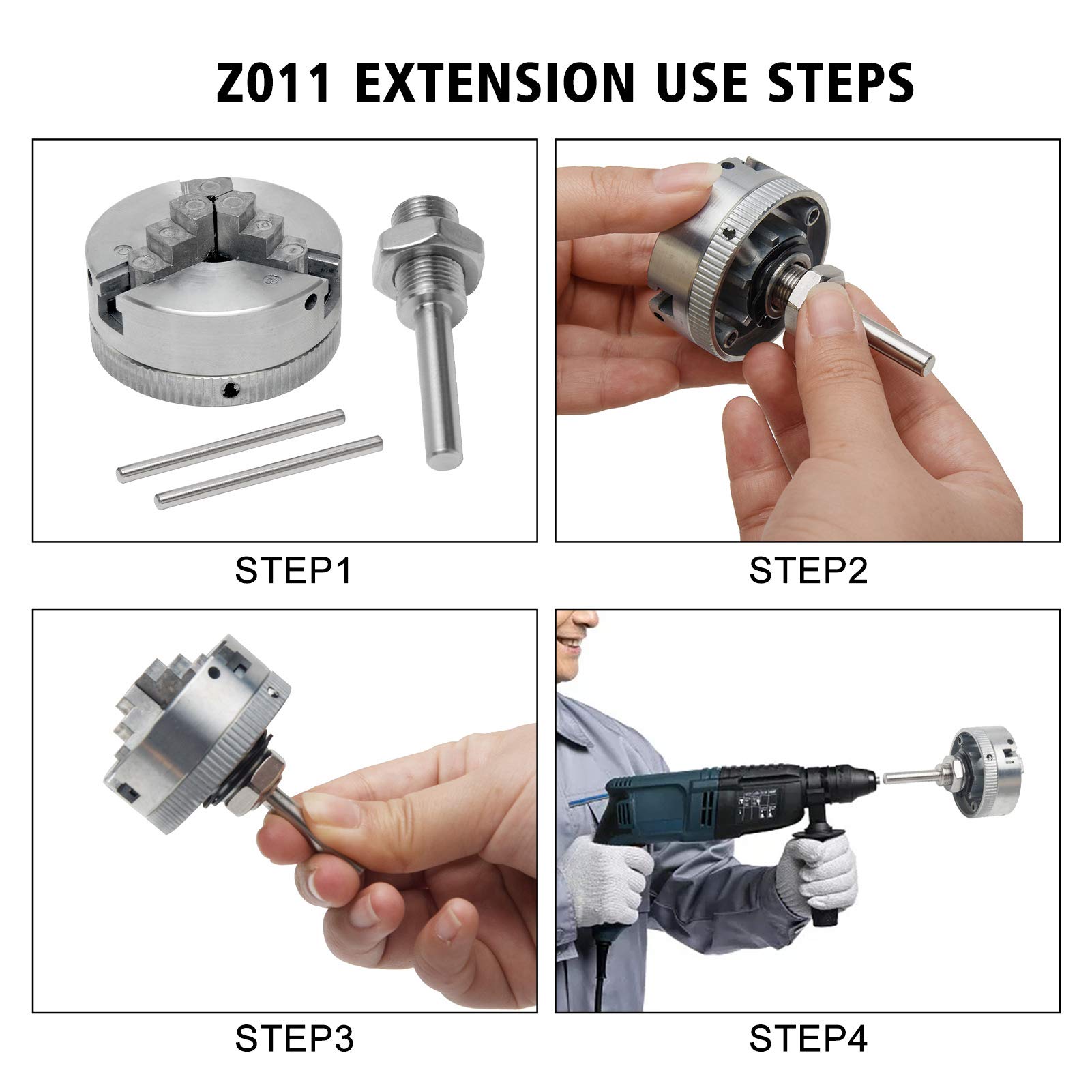 Mini Lathe Chuck Set, 3/4 Jaw Mini Lathe Chuck Self Centering Lathe Chuck Connecting Rod Zinc Alloy Z011 Extension Three Four Jaw Chuck and Connecting Rod Set, Electric Drill Chuck(size:Type B)