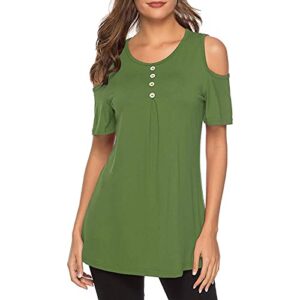 cofeemo bravetoshop womens summer fashion short sleeve casual loose fit t-shirt cold shoulder tunic tops blouse (green,xxl)