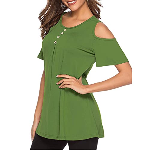 CofeeMO Bravetoshop Womens Summer Fashion Short Sleeve Casual Loose Fit T-Shirt Cold Shoulder Tunic Tops Blouse (Green,XXL)